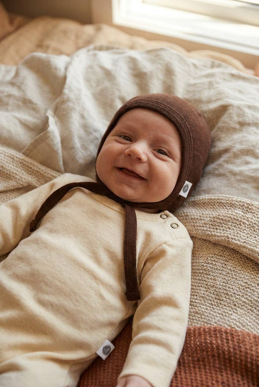 Baby wollen strikmuts – Merinowol - Chocolate Fondant: 44 - 50