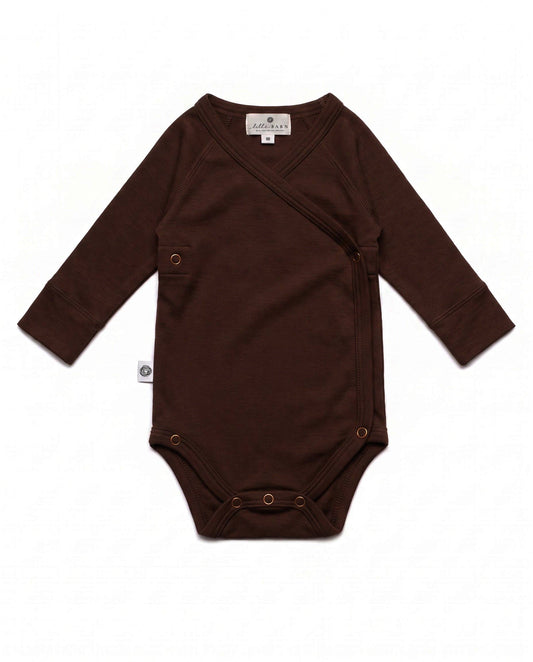 Wollen Overslagromper lange mouw – Merinowol - Chocolate fondant: 50 en 56
