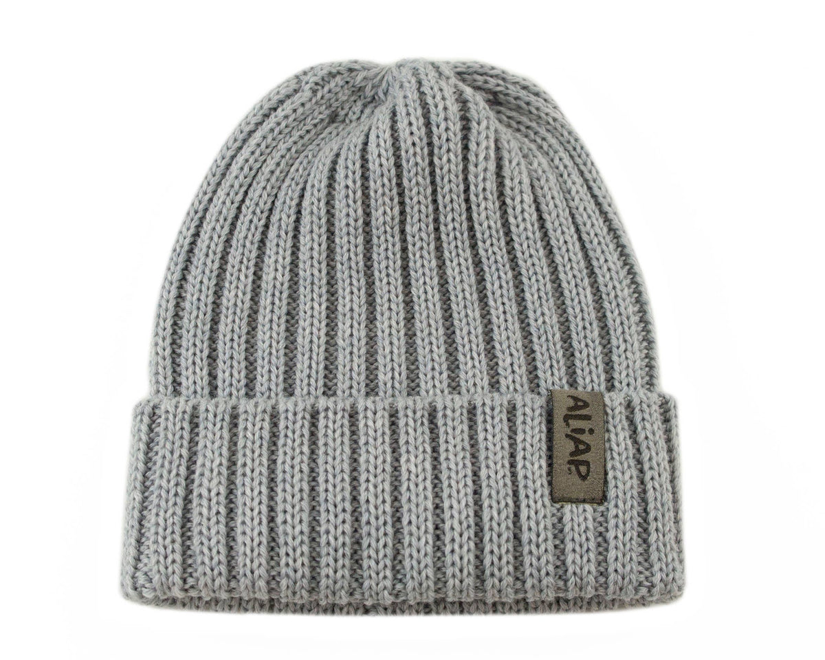 Merinowollen muts voor kinderen - geribbelde tricot 4954W: Grijs / 42-46 (0-12 maanden)