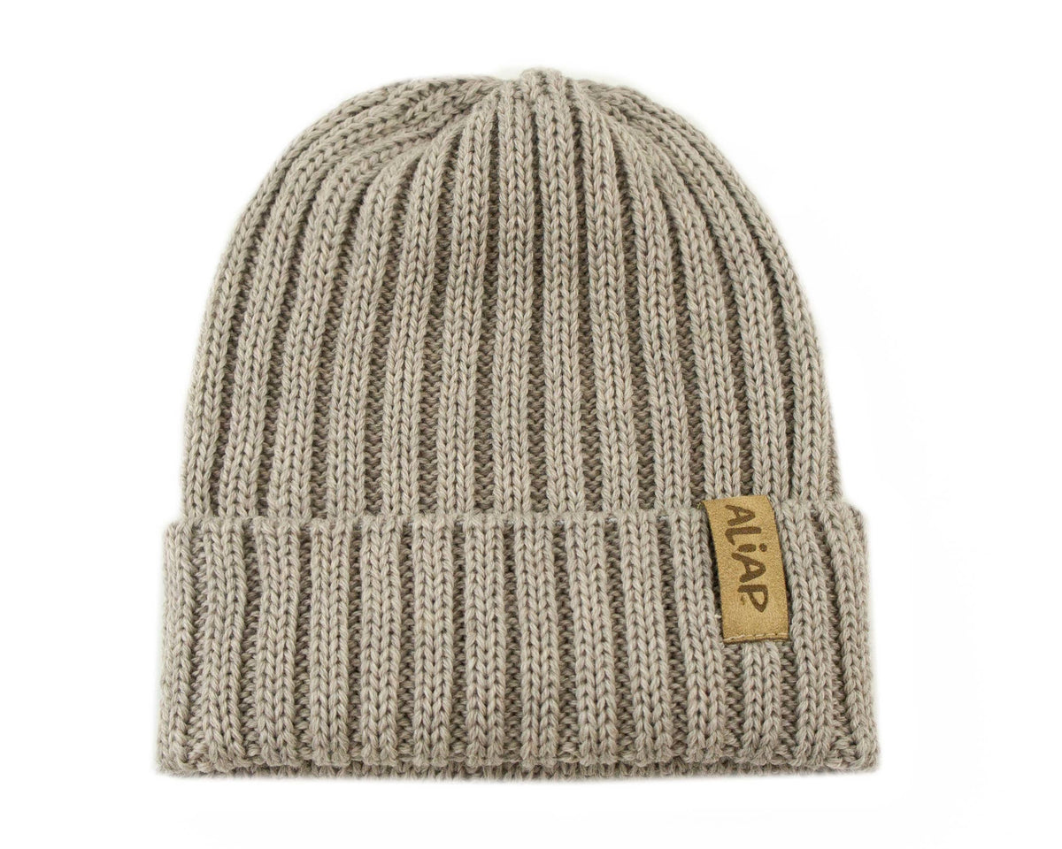 Merinowollen muts voor kinderen - geribbelde tricot 46-50 beige of donker blauw