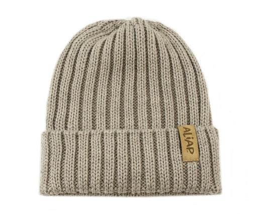 Merinowollen muts voor kinderen - geribbelde tricot 46-50 beige of donker blauw