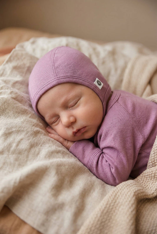 Baby wollen strikmuts – Merinowol - Lavender Mist: 44