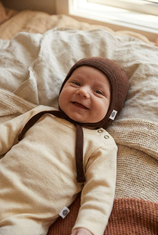 Baby wollen strikmuts – Merinowol - Chocolate Fondant: 44 - 50