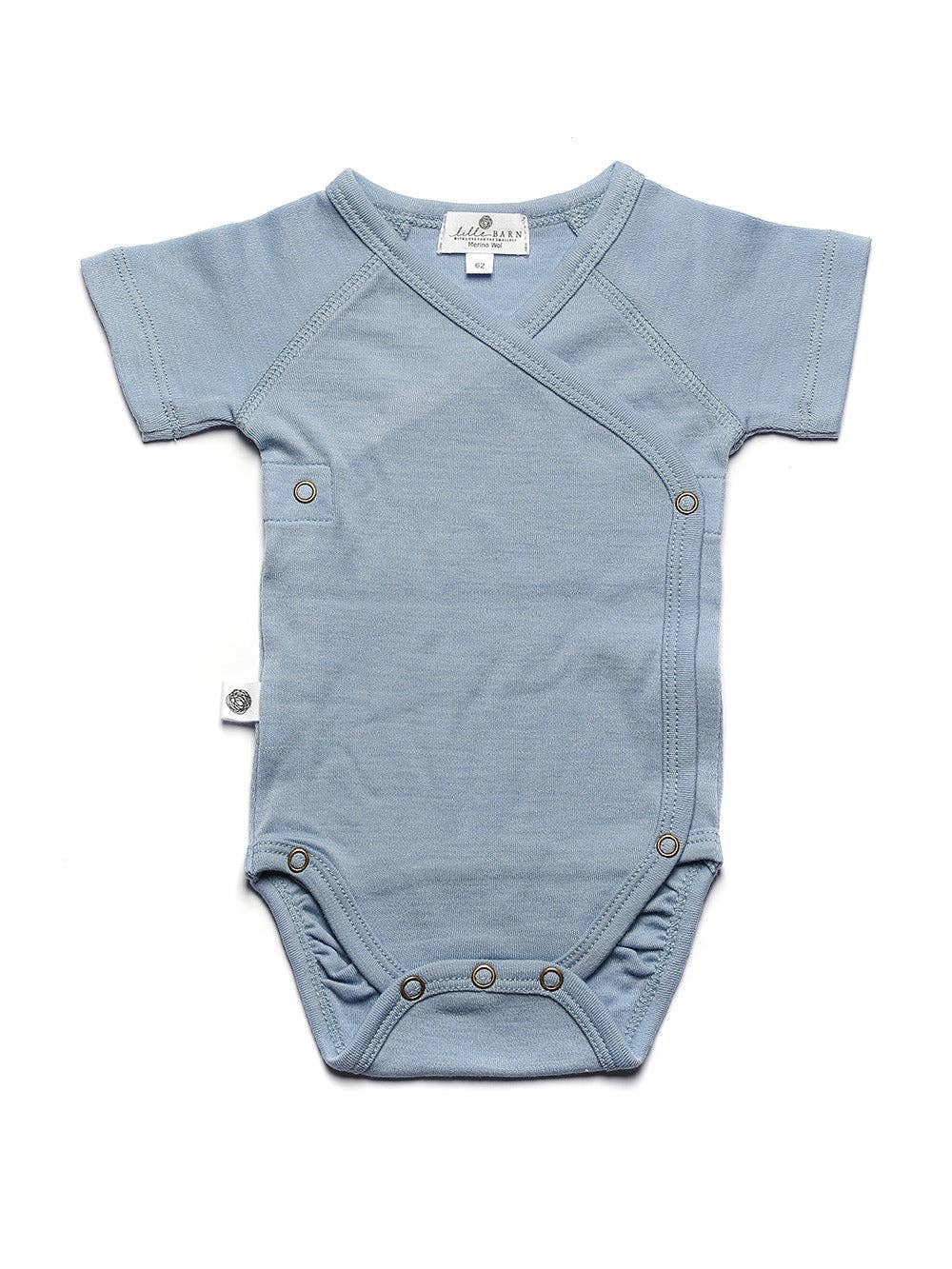 Wollen Overslagromper korte mouw – Merinowol - Blue Fog: 62
