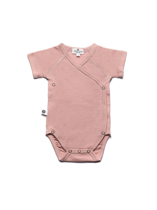 Wollen Overslagromper korte mouw – Merinowol - Misty Rose