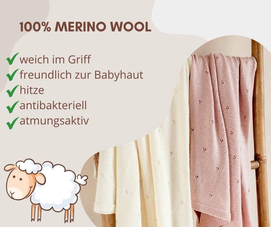 100% Merinowollen babydeken - Apollo - 75x100cm Gemaakt in PL: Salie