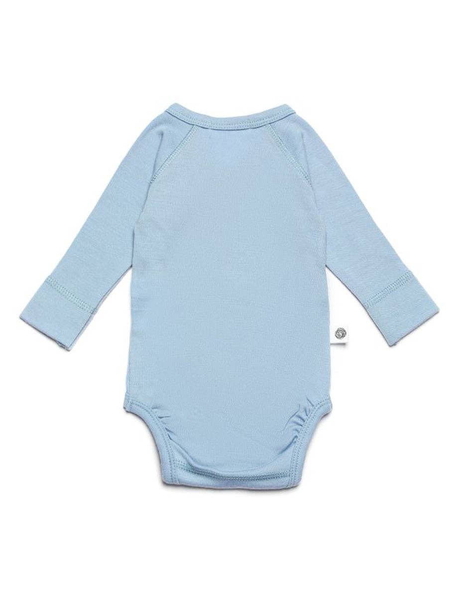 Wollen Overslagromper lange mouw – Merinowol - Blue Fog: 50 en 56
