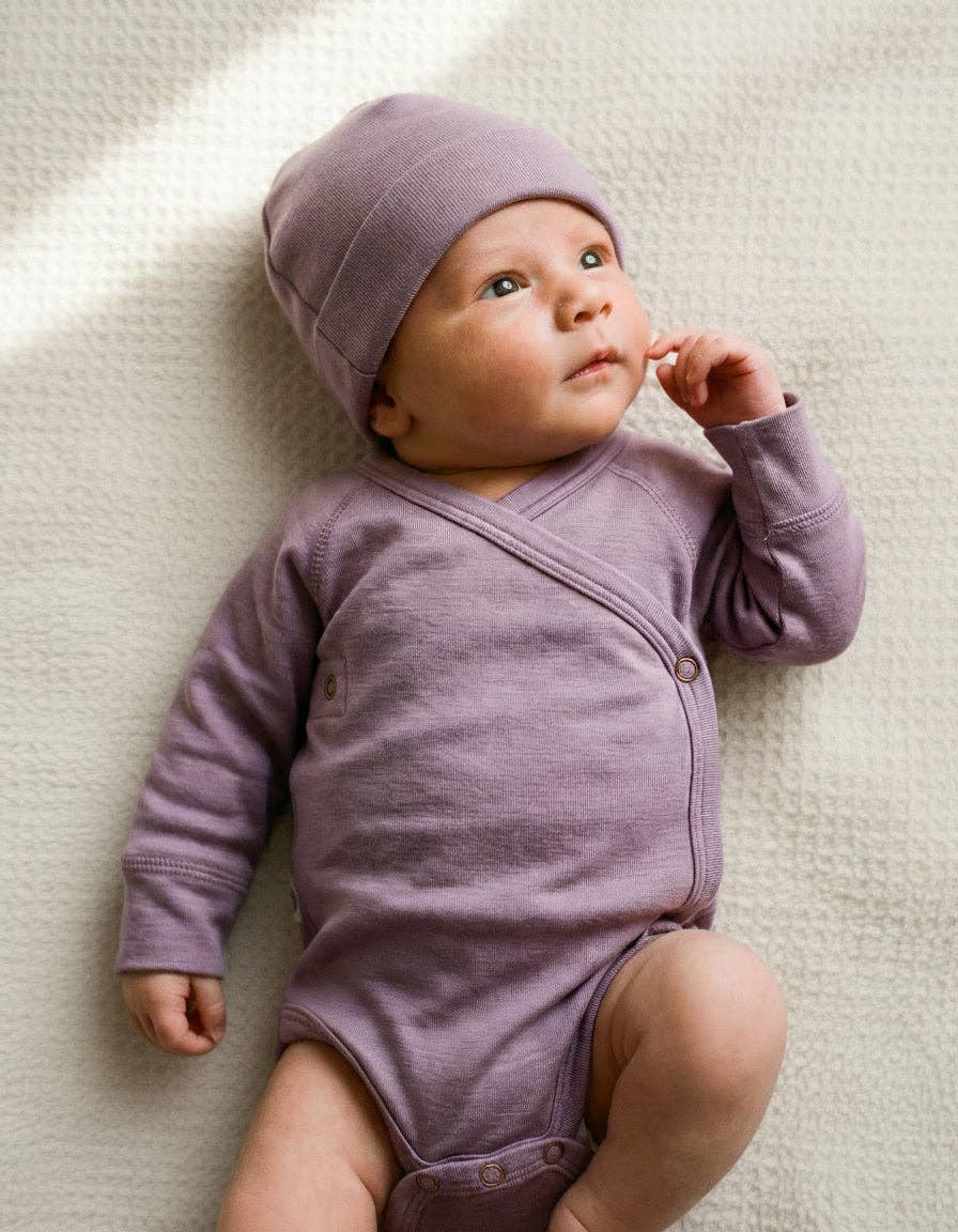 Wollen Overslagromper lange mouw – Merinowol – Lavender Mist: 50