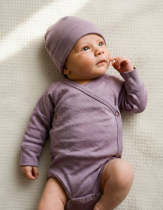 Wollen Overslagromper lange mouw – Merinowol – Lavender Mist: 50