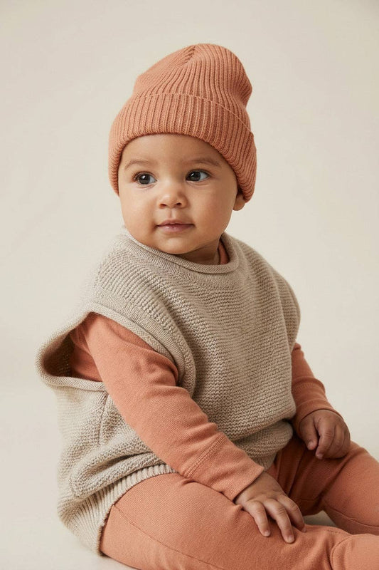 Merinowol Gebreide Baby Muts - Peach Fuzz: 50/56 - 62/68