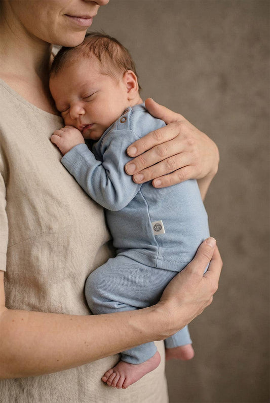Wollen baby- kindertrui - Merinowol - Blue Fog: 74