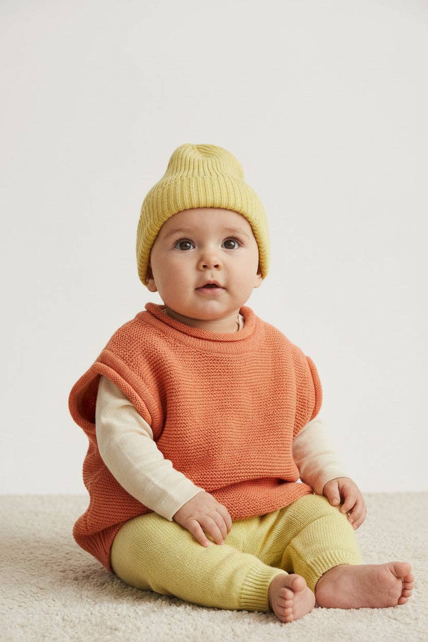 Merinowol Gebreide Baby Muts - Lemonade: 62/68