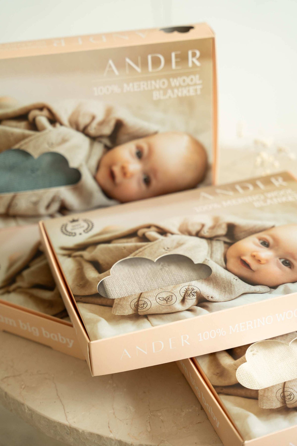 100% merinowollen babydeken - gebreid ABACO: Taupe