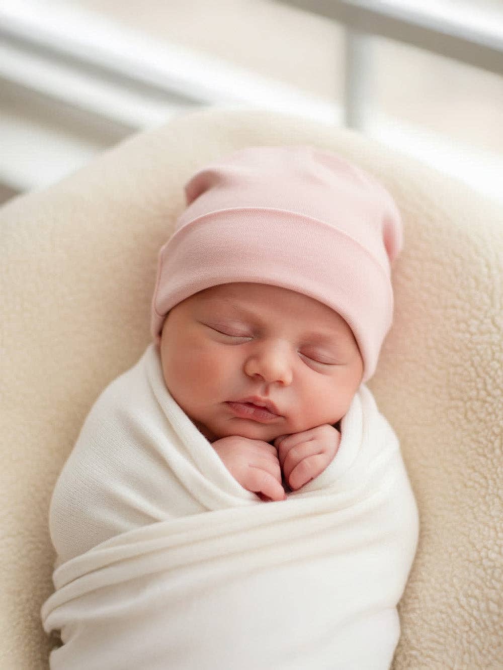 Wollen baby muts - Merinowol - Misty Rose: 50-56-62-68