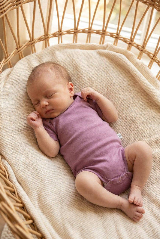 Wollen Romper korte mouwen – Merinowol - Lavender Mist: 74