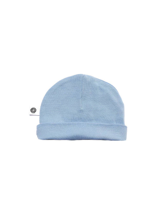 Wollen baby muts - Merinowol - Blue Fog: 56
